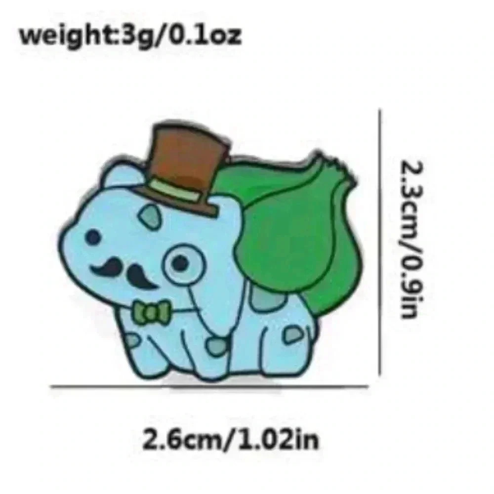 Vintage style Pikachu pokemon Bulbasaur hat mustache enamel brooch pin accessory - Picture 2 of 4